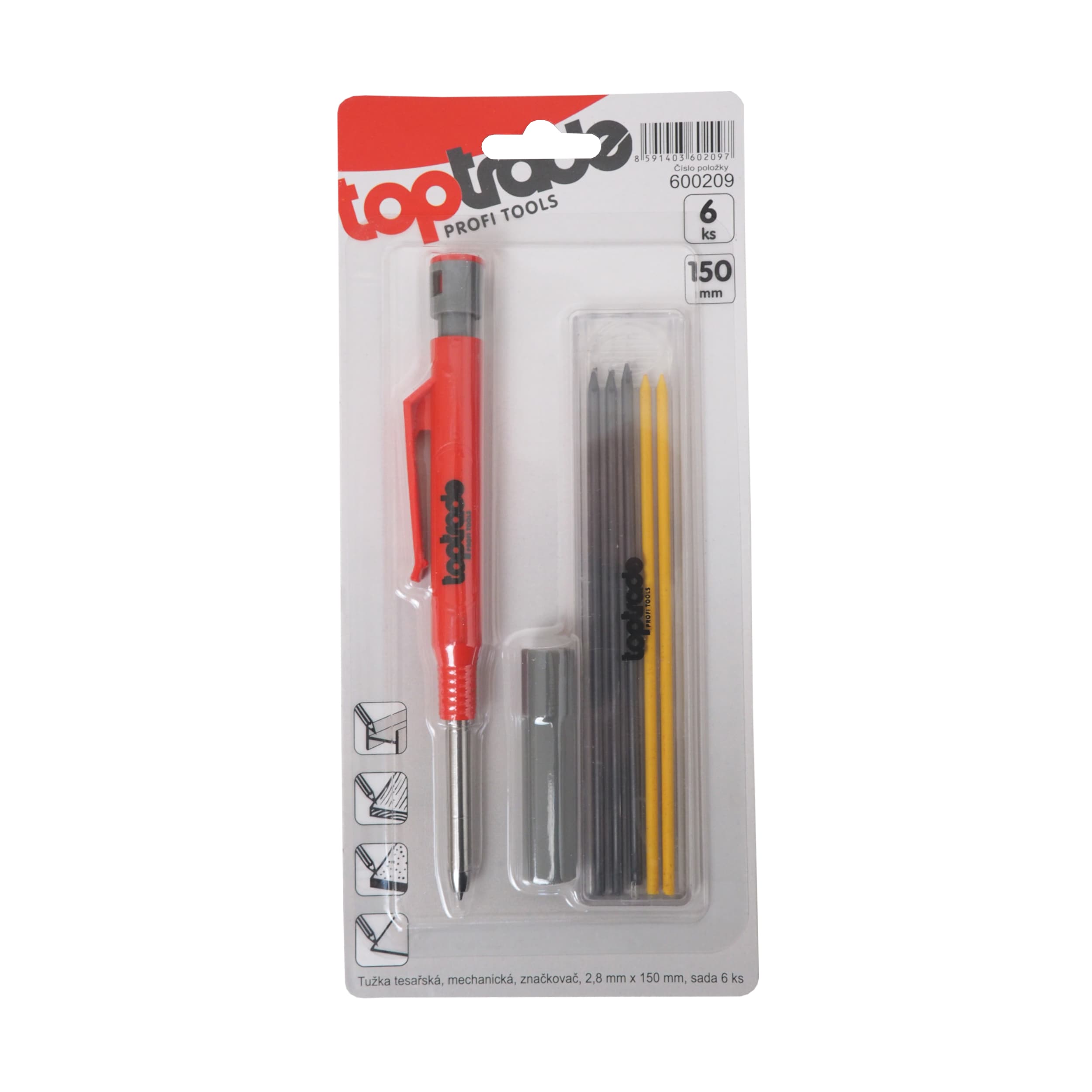TOPTRADE mechanická tesařská tužka 150 mm, 2,8 mm – sada 6 ks - náhled 2