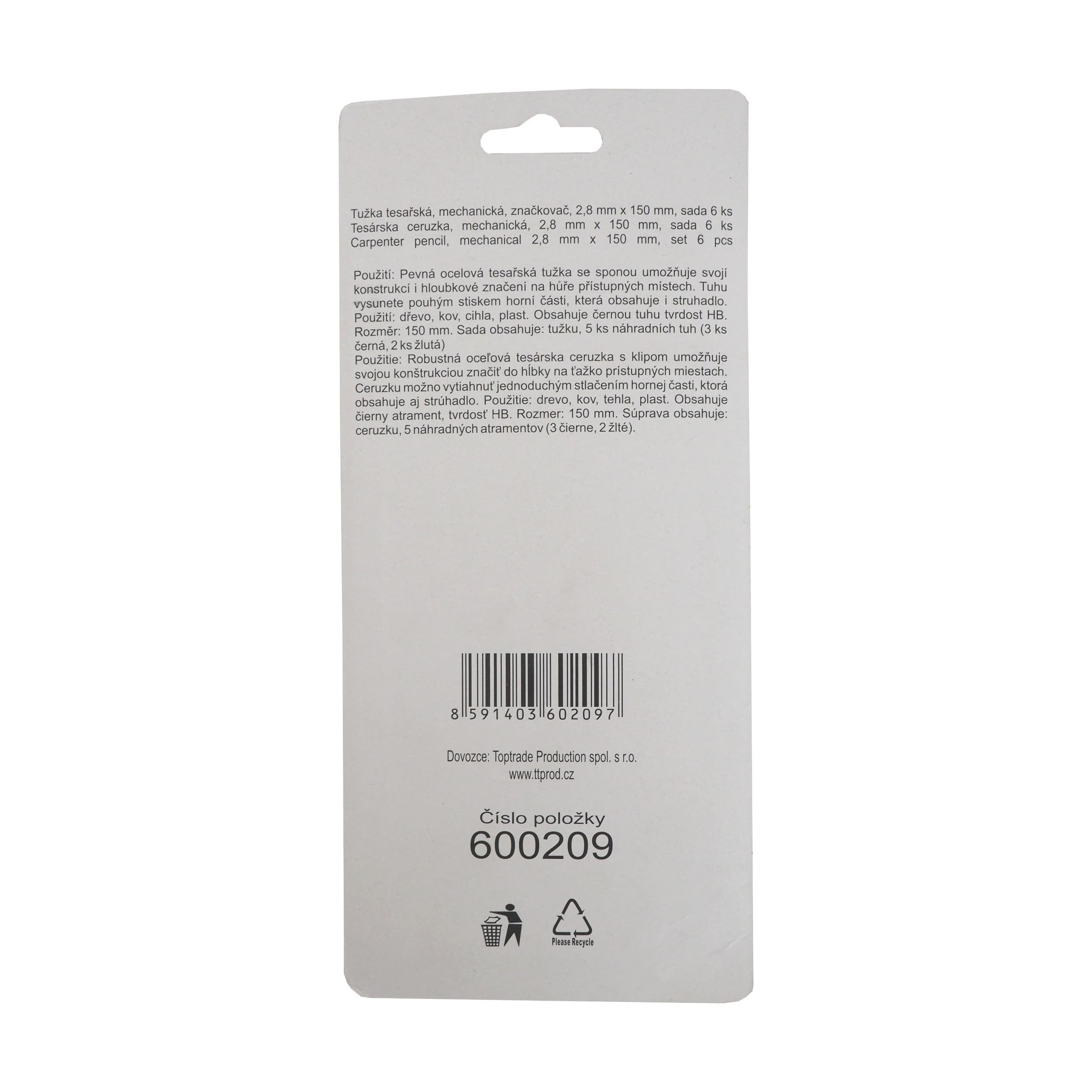 TOPTRADE mechanická tesařská tužka 150 mm, 2,8 mm – sada 6 ks - náhled 3