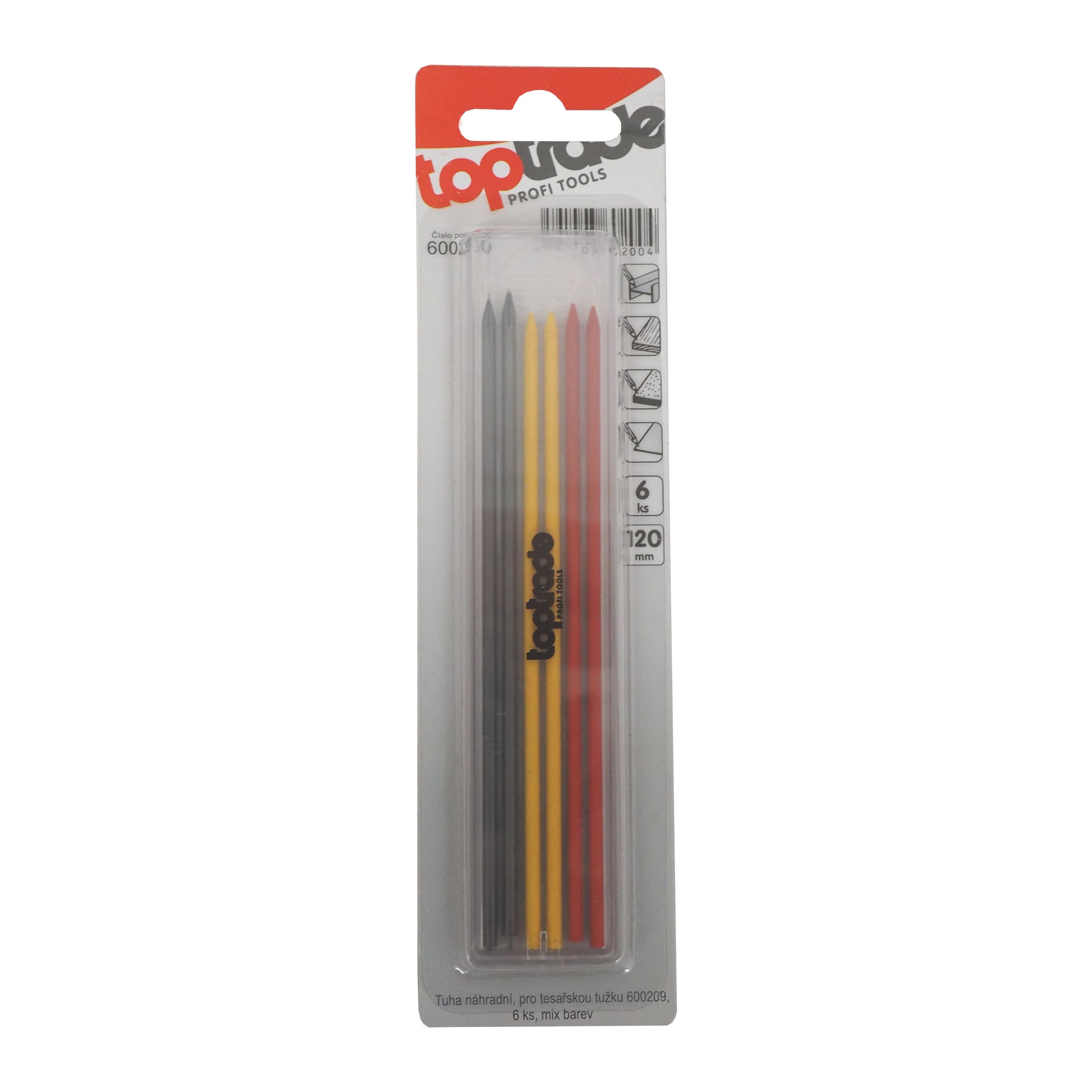 TOPTRADE náhradní tuhy pro tesařskou tužku 600209, 6 ks, mix barev, 120 mm (HB) - náhled 2