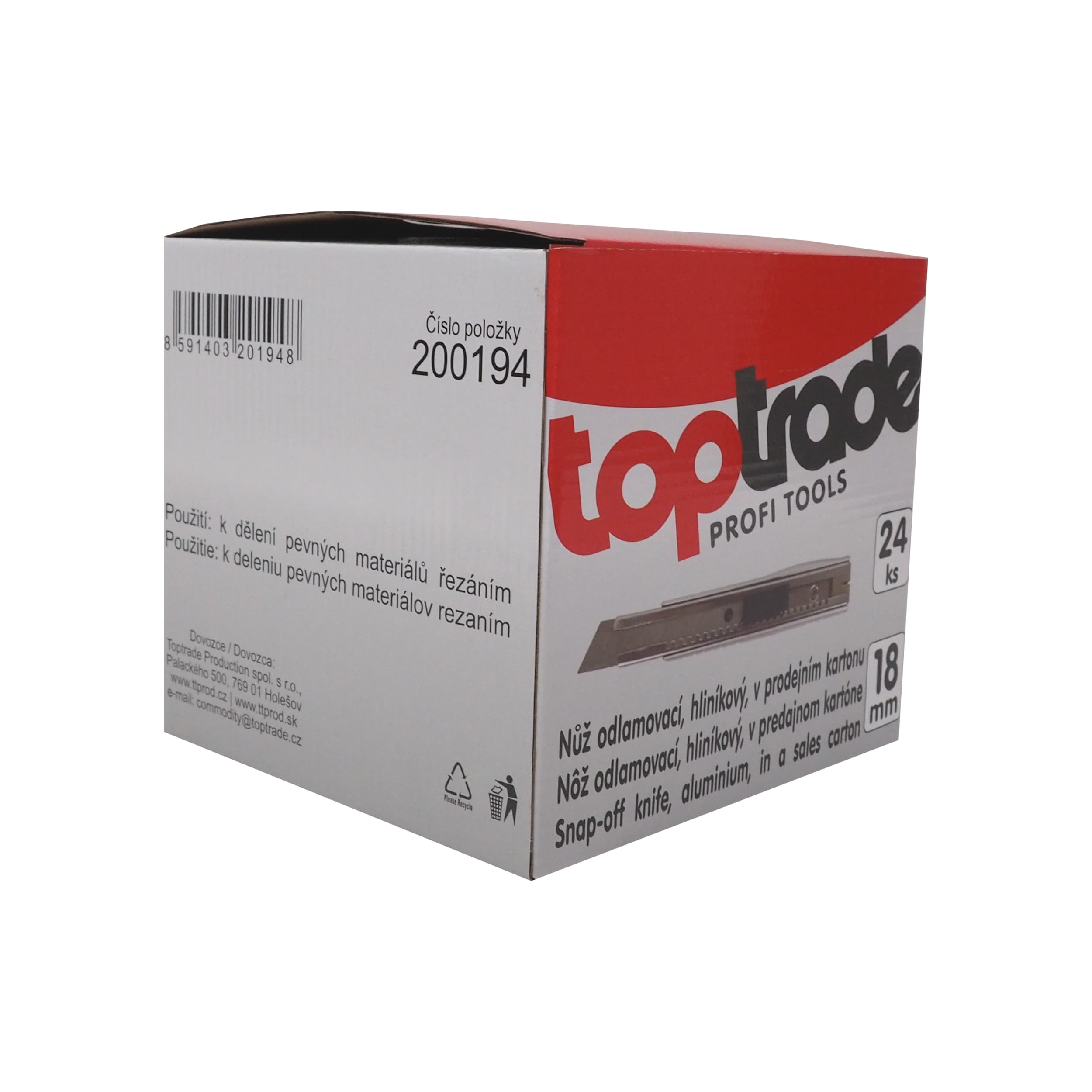 TOPTRADE odlamovací nůž 18 mm, hliníkový – prodejní box 24 ks - náhled 5