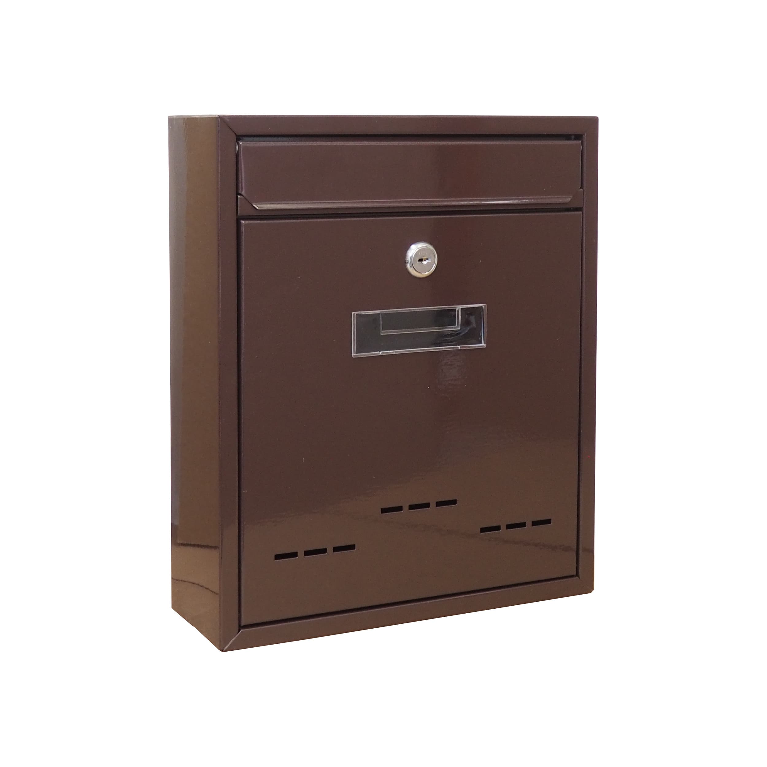 TOPTRADE dopisní schránka, kovová, hnědá, 310 × 260 × 90 mm – dvířka, štítek, čelní vhoz