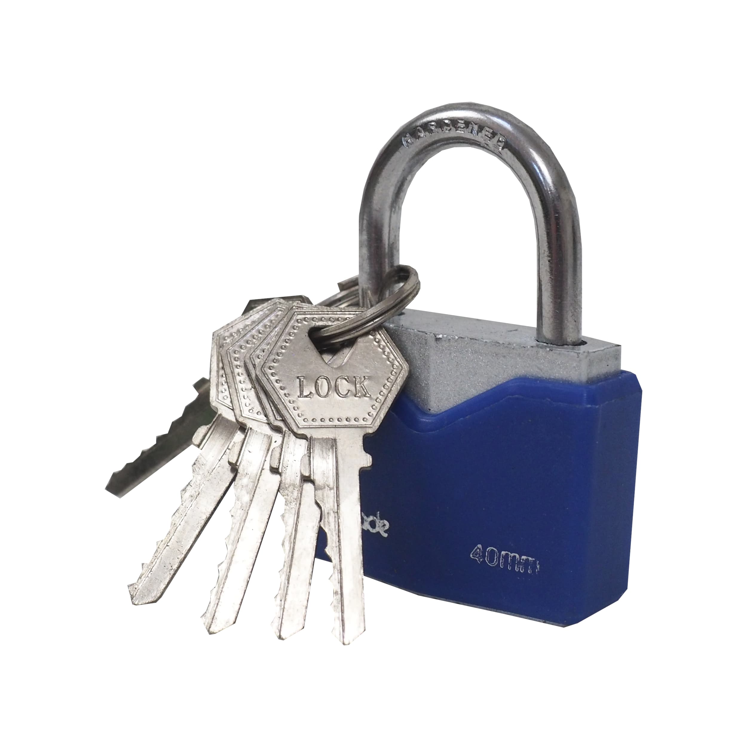 TOPTRADE visací zámek 40 mm – modrý, 5 klíčů - náhled 2