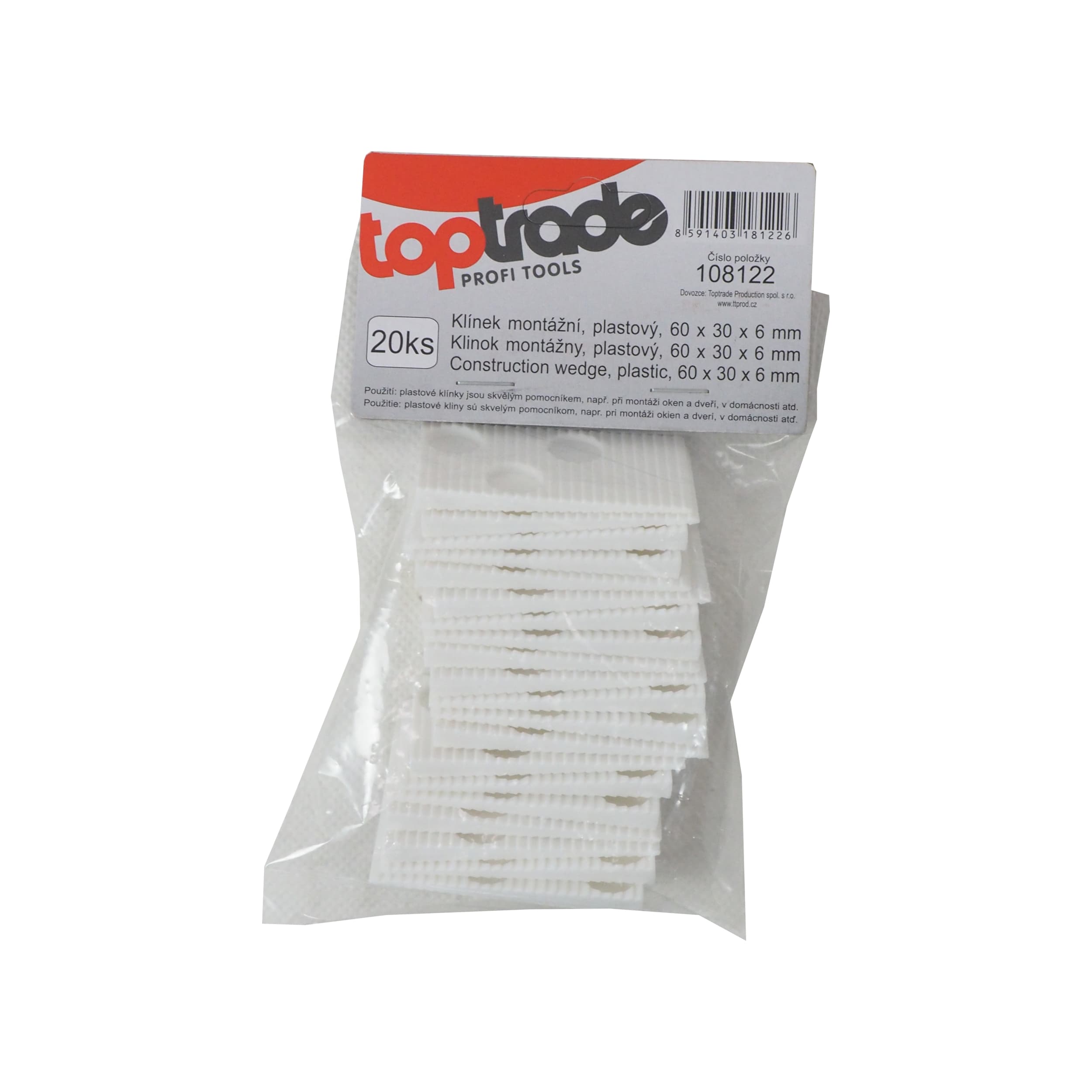 TOPTRADE montážní klínky plastové, sada 20 ks, 60 × 30 × 6 mm - náhled 2