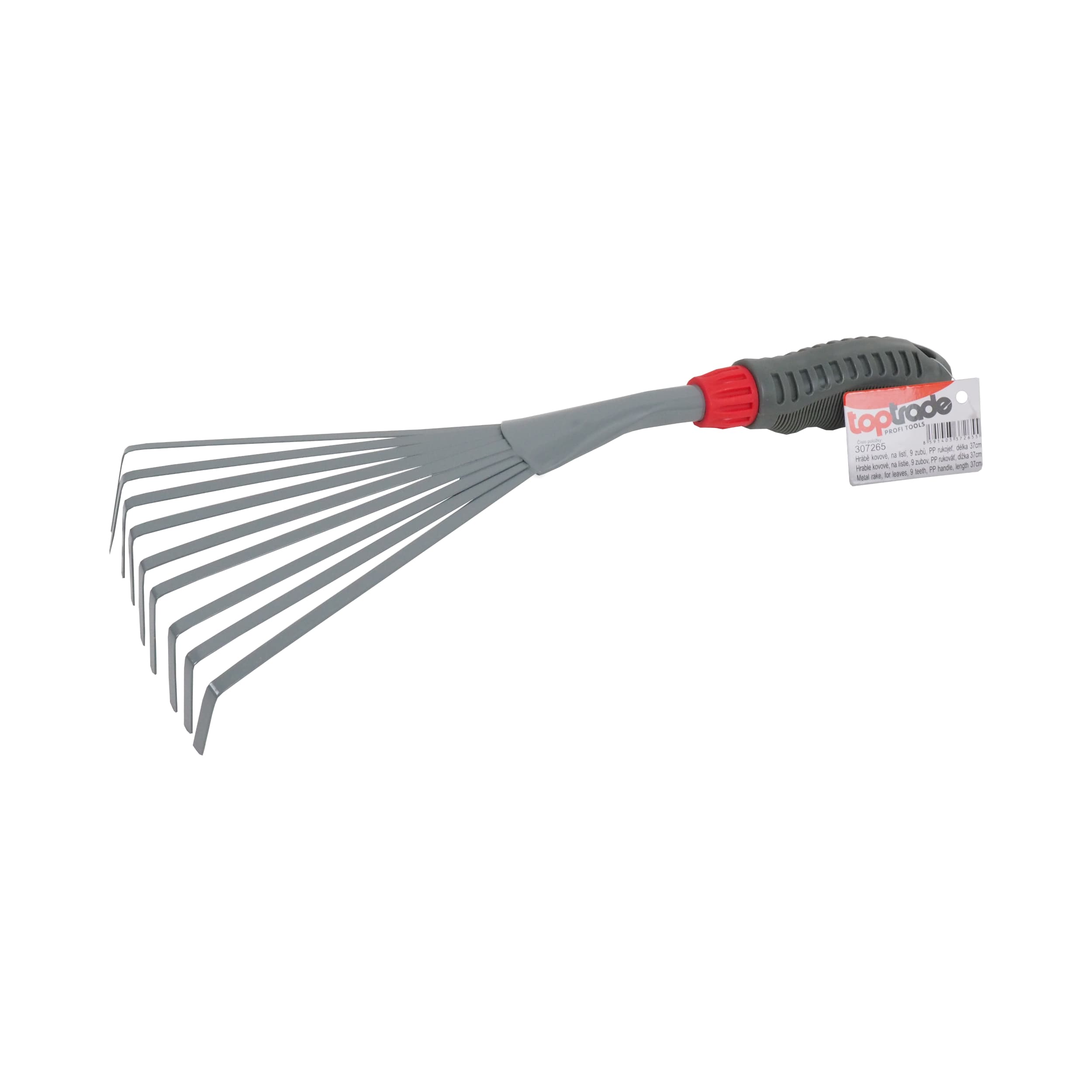 TOPTRADE ruční hrábě na listí – 9 zubů, 37 cm - náhled 2