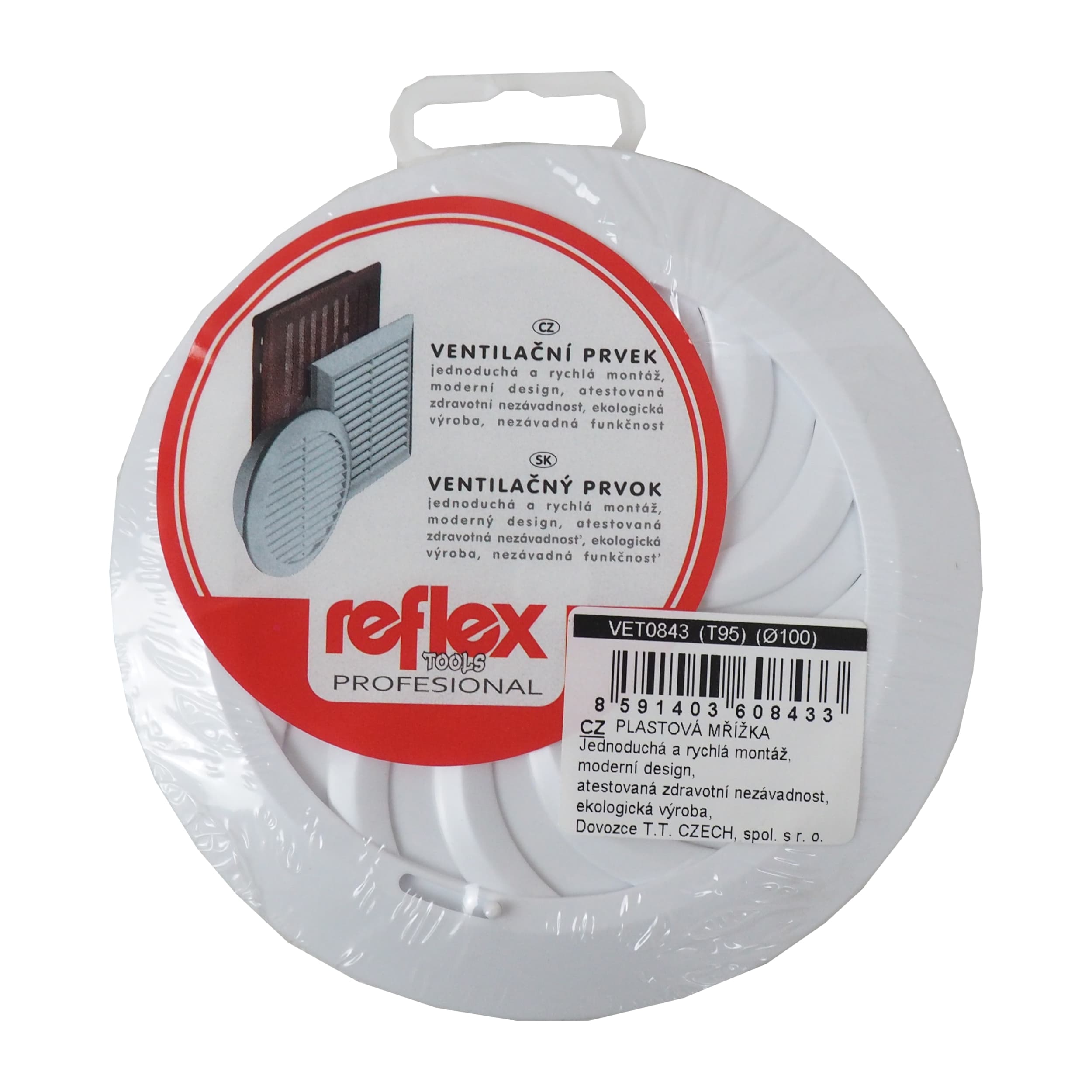 Větrací mřížka REFLEX Ø100/135 mm – bílá se síťkou - náhled 2