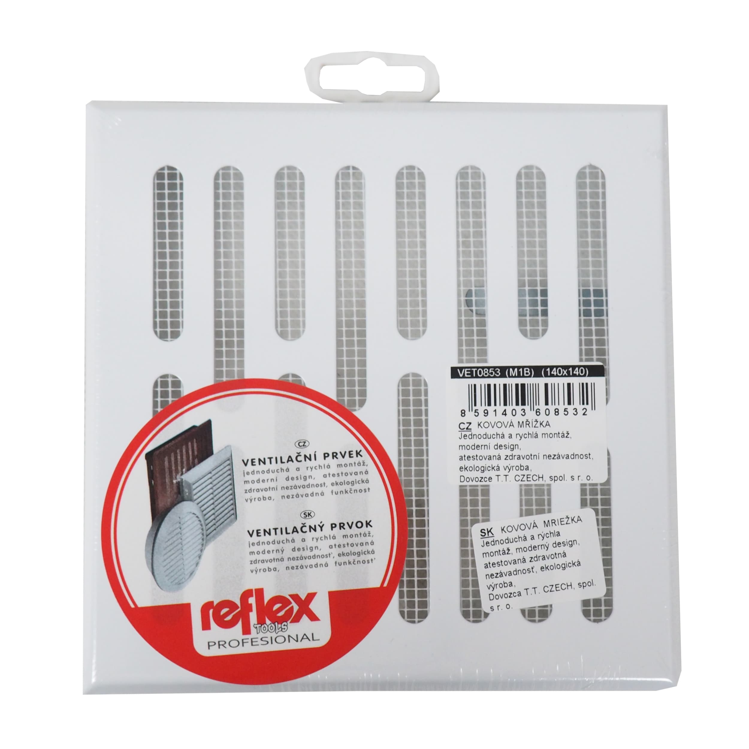 REFLEX větrací mřížka 155×155 mm – kovová bílá se síťkou - náhled 2