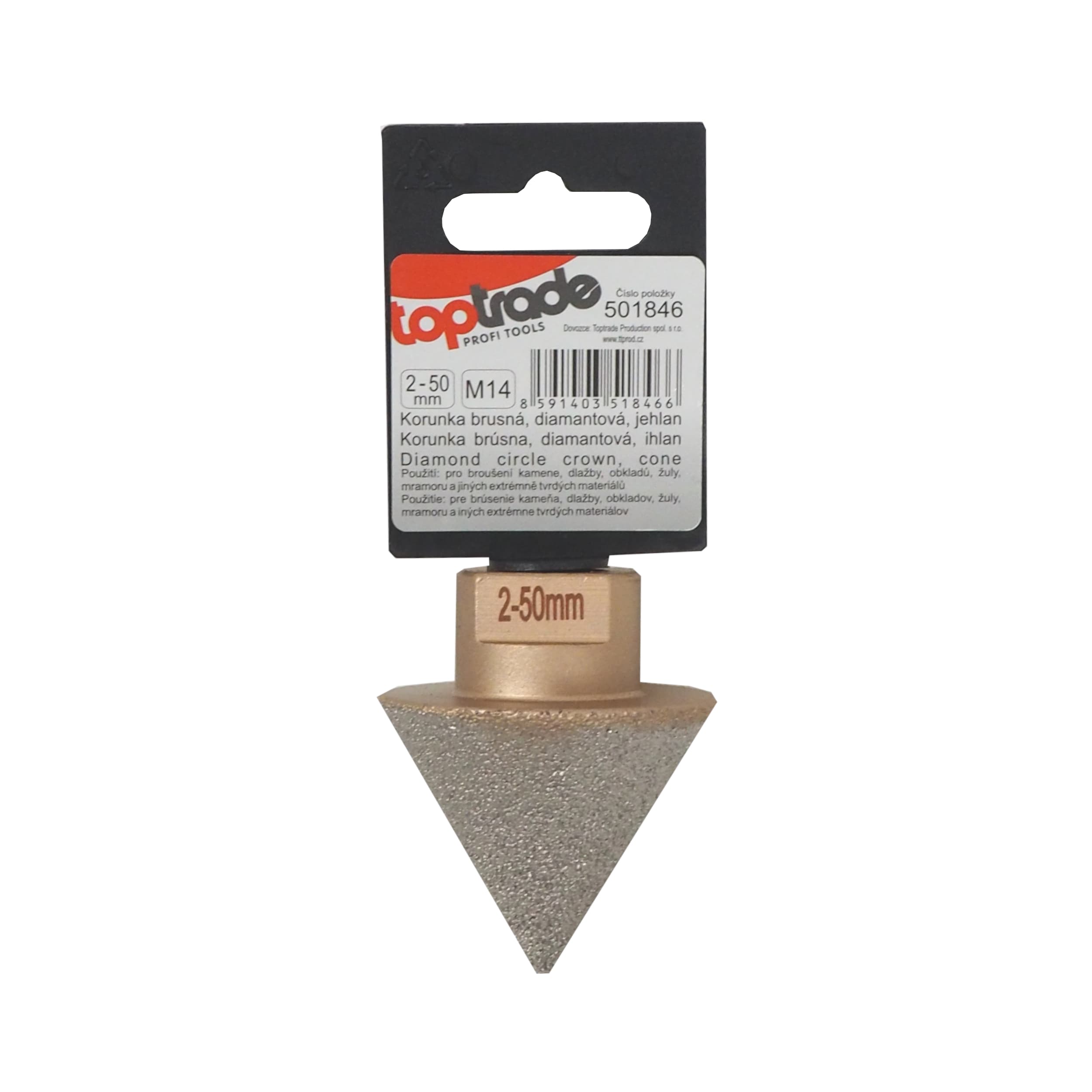 TOPTRADE korunka brusná diamantová M14, jehlan 2, 50 mm - náhled 2