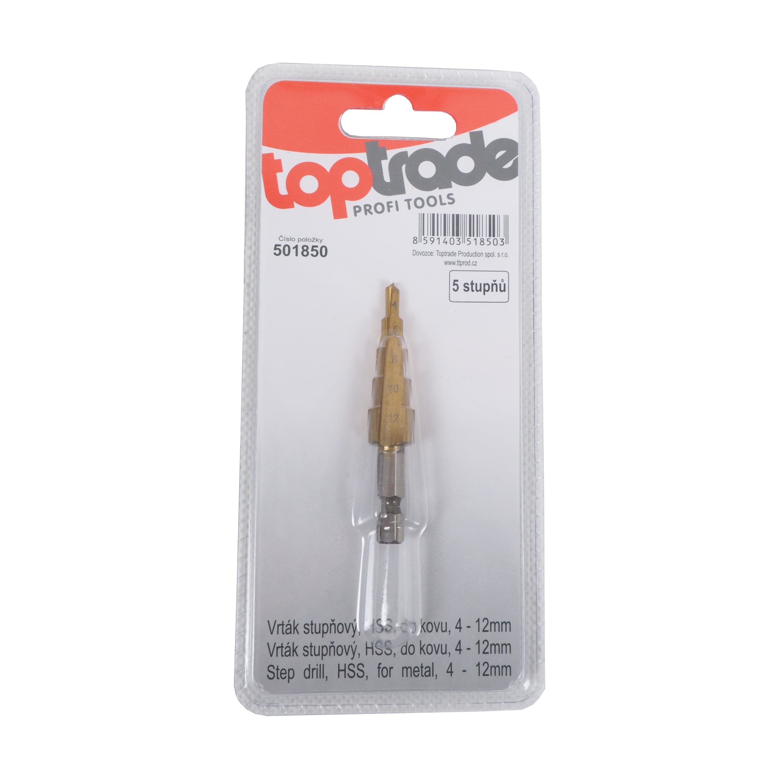 TOPTRADE vrták stupňový HSS 4–12 mm (5 stupňů) do kovu - náhled 2