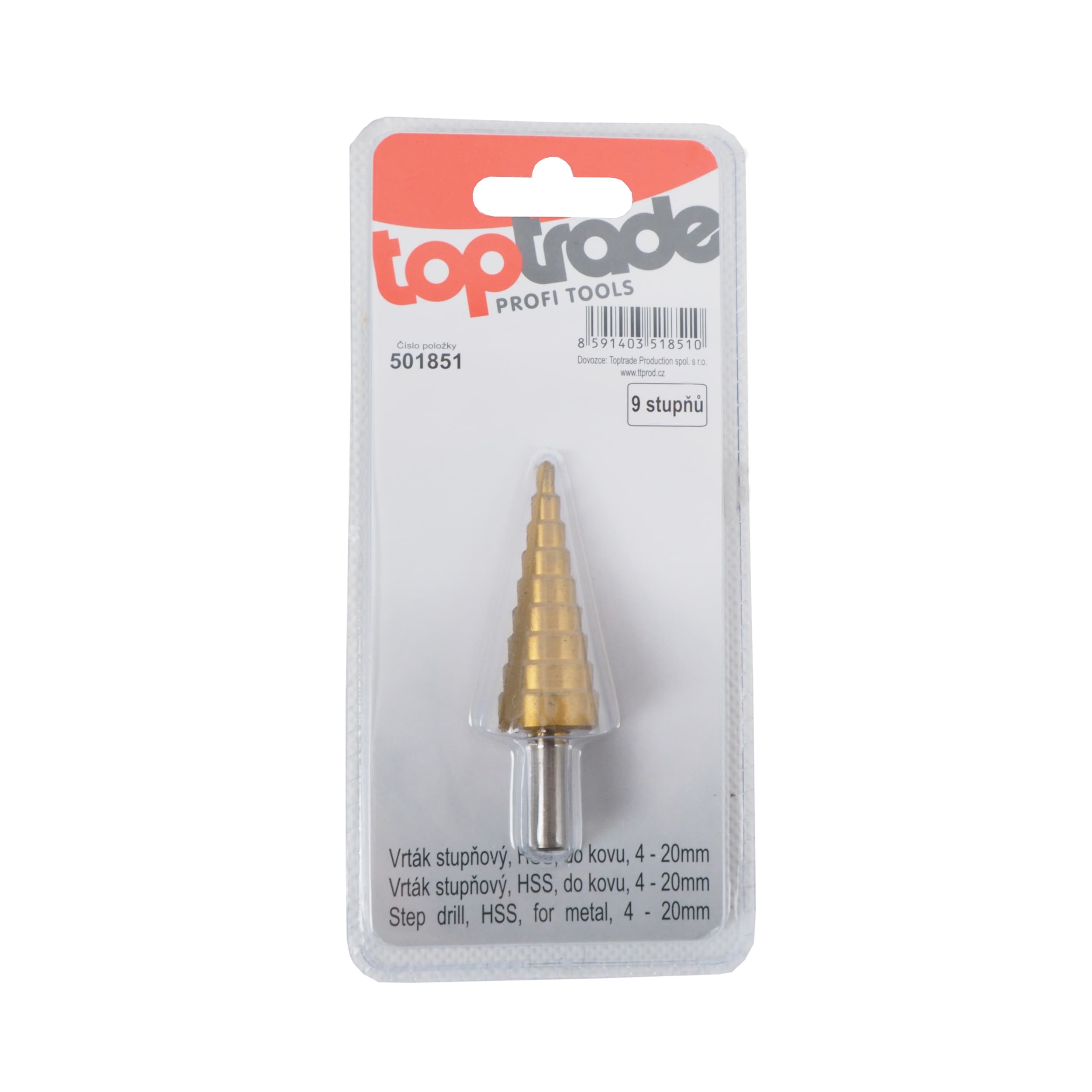 TOPTRADE stupňovitý vrták HSS 4–20 mm, 9 stupňů (do kovu) - náhled 2