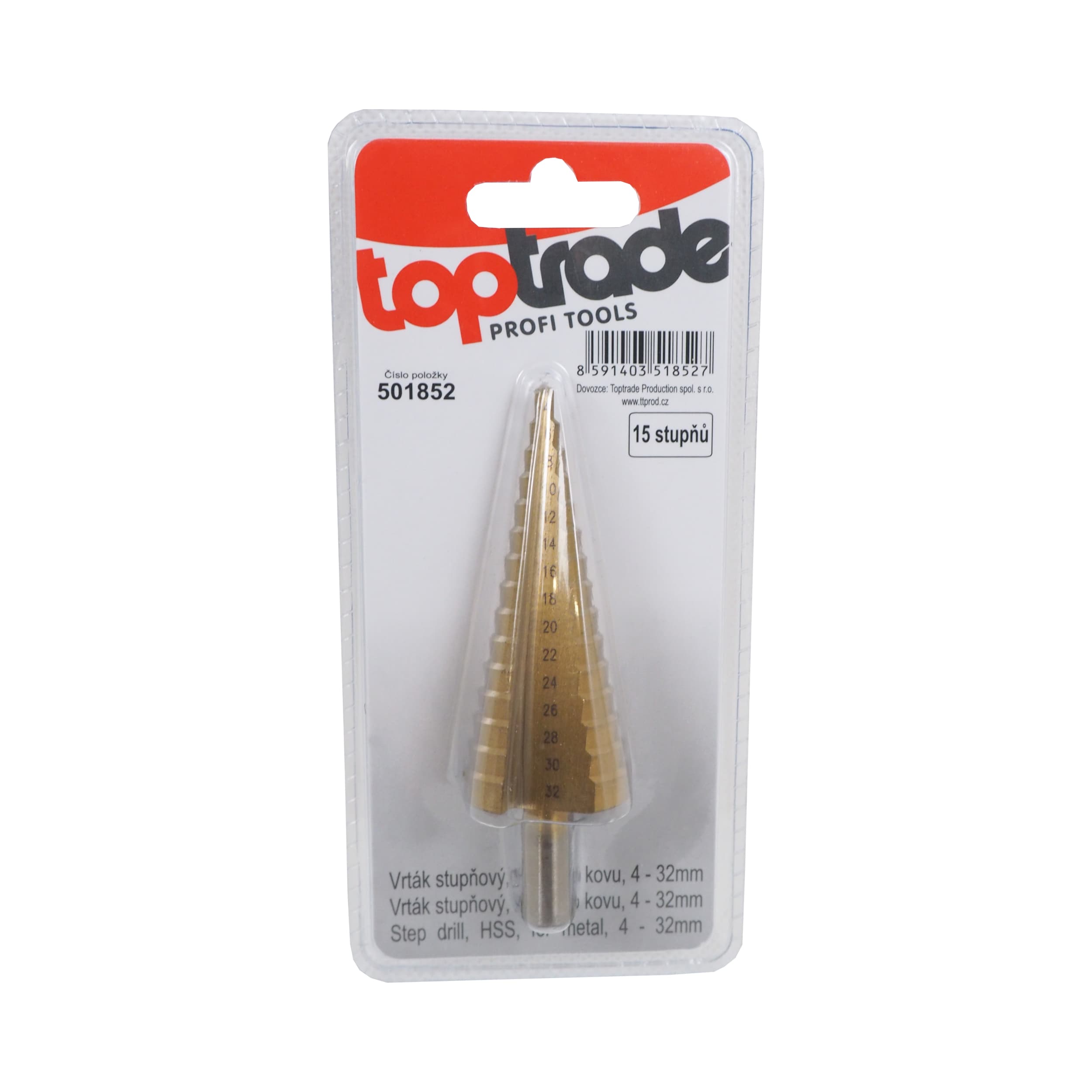 TOPTRADE stupňovitý vrták HSS 4–32 mm, 15 stupňů - náhled 2
