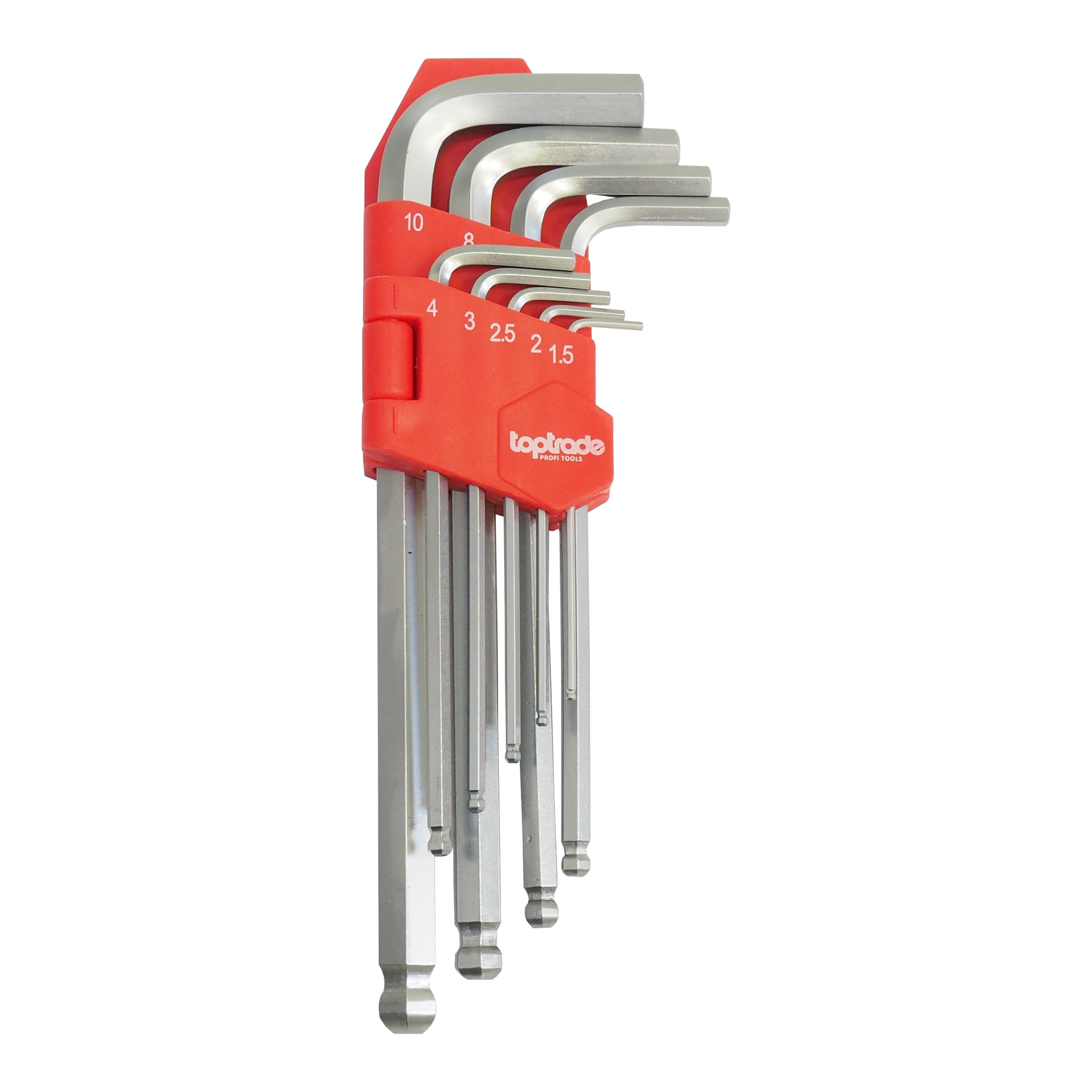 TOPTRADE sada imbusových klíčů 9 ks, Cr‑V, 1,5–10 mm