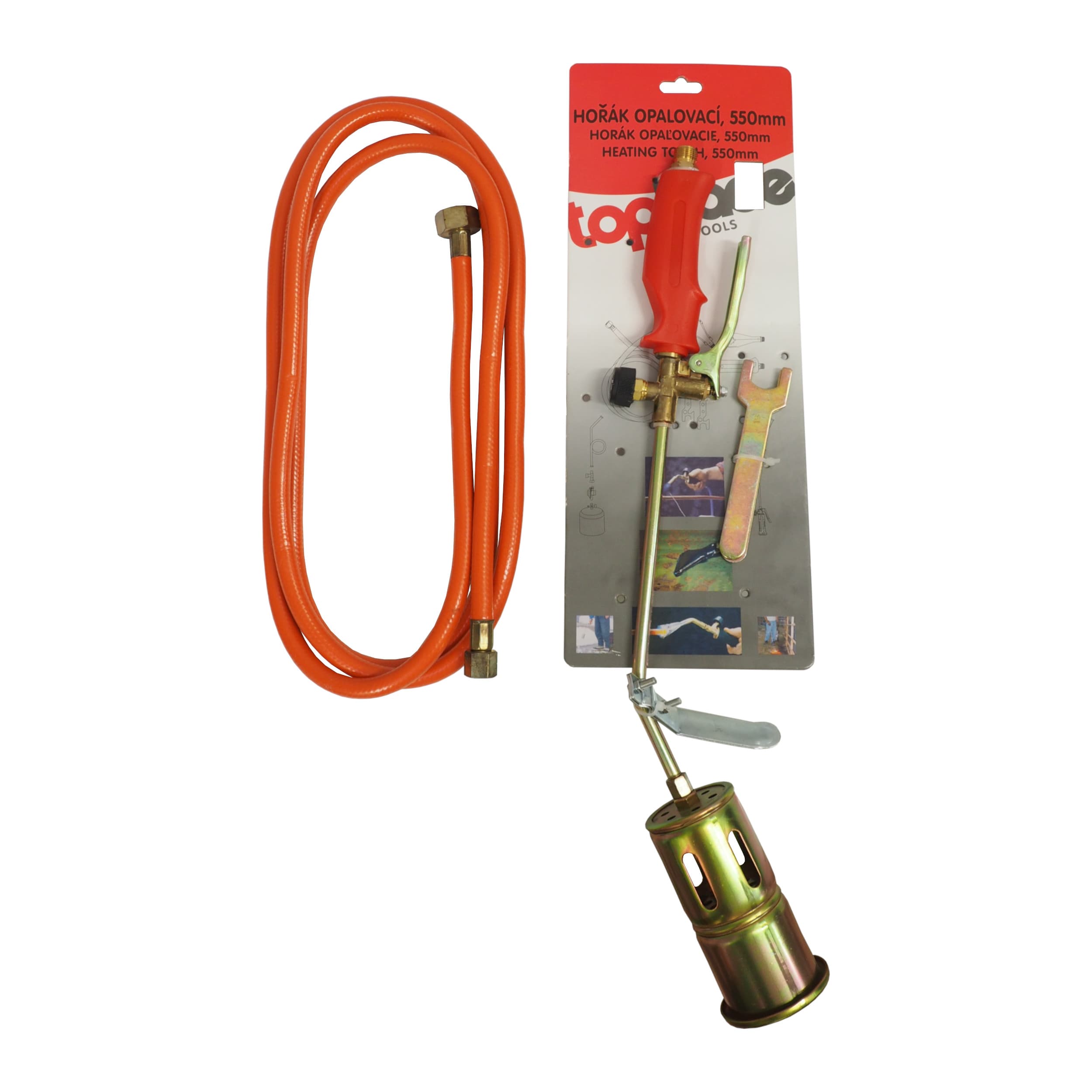 TOPTRADE hořák PB 60×550 mm, hadice 3 m, regulátor tlaku, profi