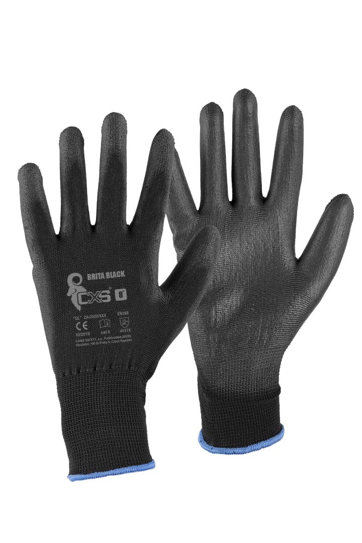 rukavice BRITA BLACK, s blistrem, s PU dlaní s úpletem, velikost 10