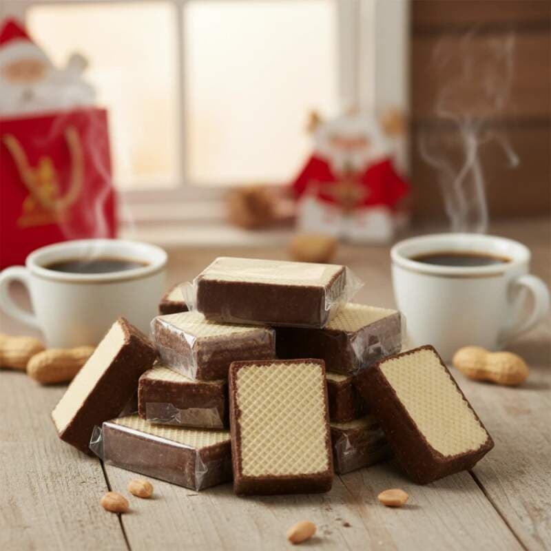 Arašídové oplatky 600 g (24×25 g) – arašídová náplň, bočně máčené v kakaové polevě - náhled 1