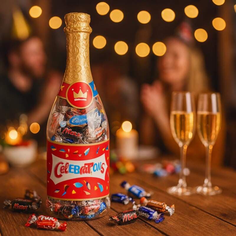 Dárková láhev MINIS – Snickers, Mars, Twix, Bounty, Milky Way 296 g