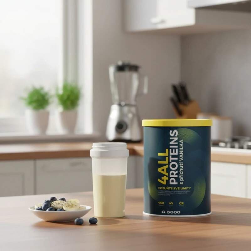 4ALL PROTEINS Vanilka – práškový doplněk stravy se sladidlem, mléčný nápoj se syrovátkovým izolátem pro rychlou regeneraci a vyvážený komplex živin - náhled 3