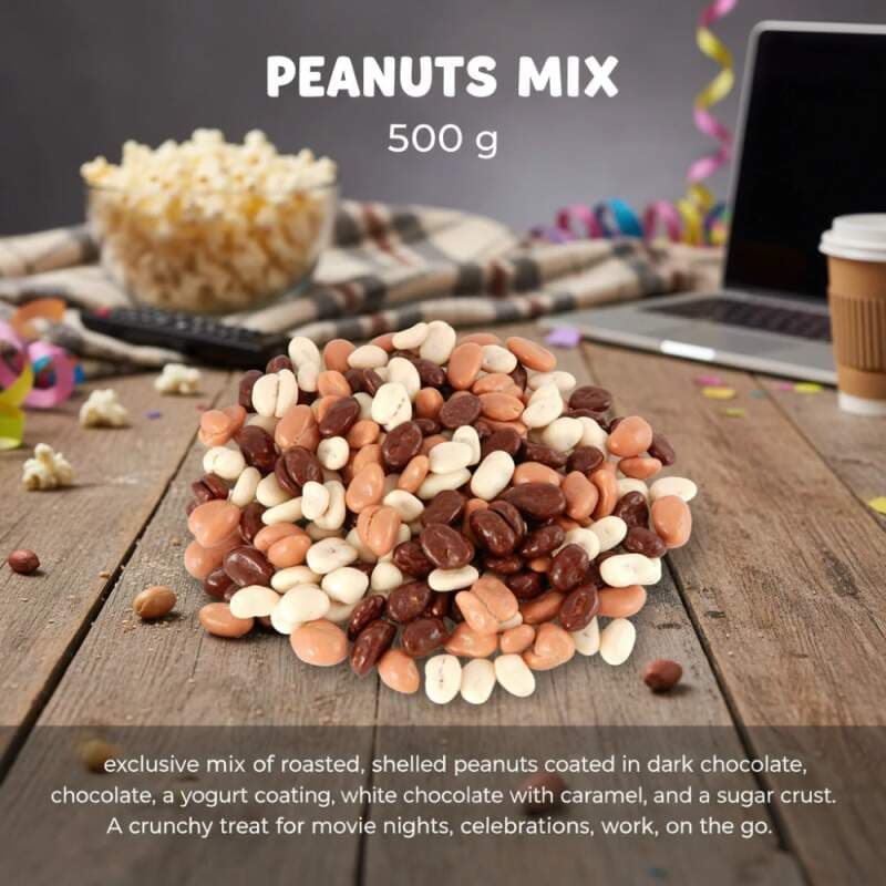 Arašídy MIX 500 g – pražené v čokoládě a jogurtové polevě - náhled 3