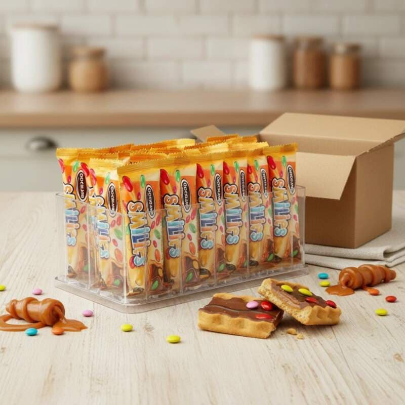 SMILIES sušenka s karamelem 27 g x 12 ks – křupavá sušenka v čokoládě s karamelovým krémem - náhled 3