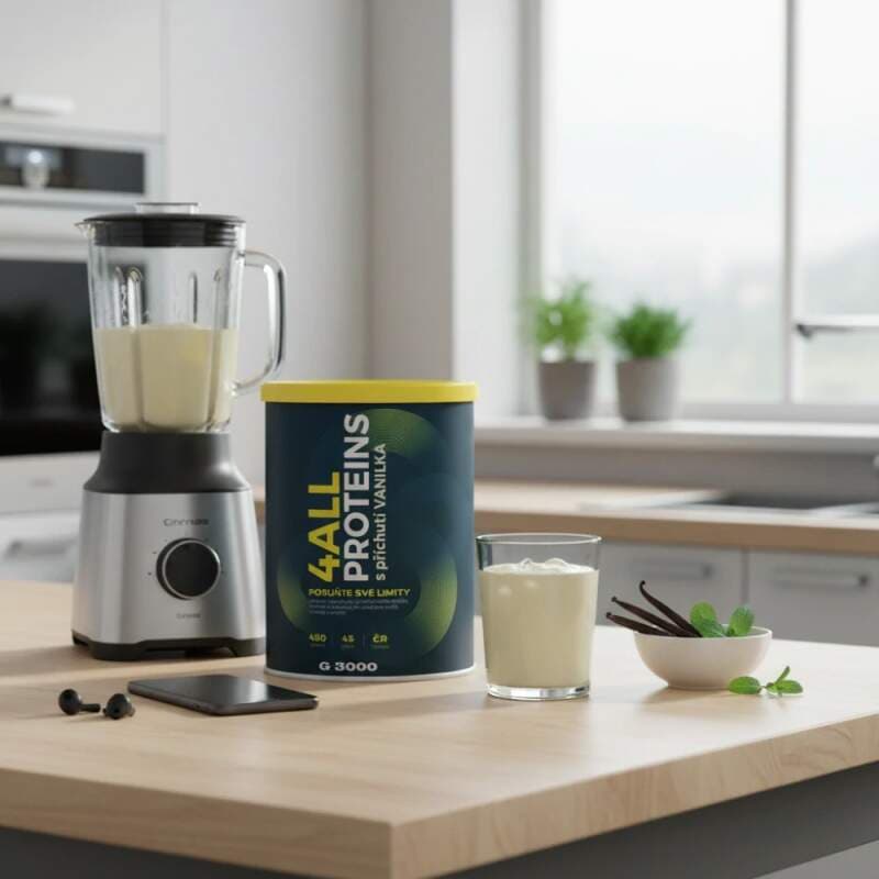 4ALL PROTEINS Vanilka – práškový doplněk stravy se sladidlem, mléčný nápoj se syrovátkovým izolátem pro rychlou regeneraci a vyvážený komplex živin - náhled 4