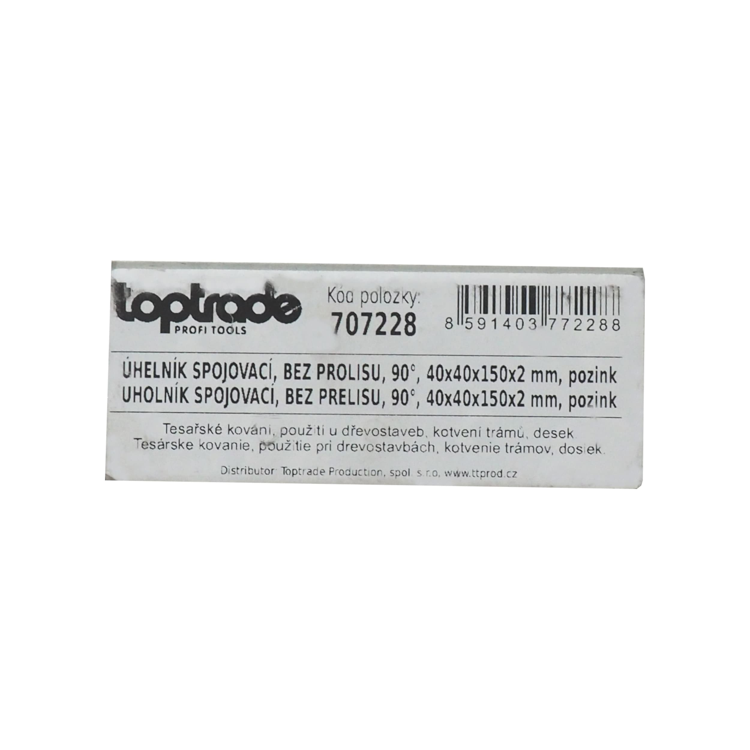 TOPTRADE spojovací úhelník 90° 40×40×150×2 mm – bez prolisu, pozink - náhled 2