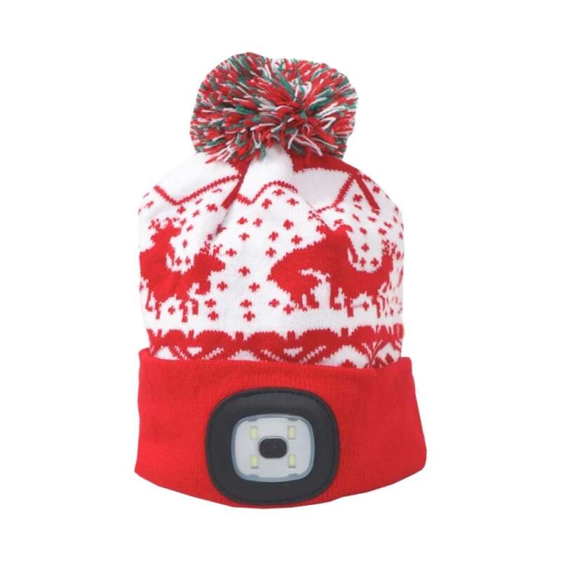 LED vánoční čepice s čelovkou, L, červená (X-mas)