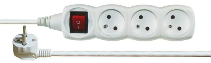 Prodlužovací kabel 7 m, 3 zásuvky, s vypínačem, bílý – 250 V / 10 A