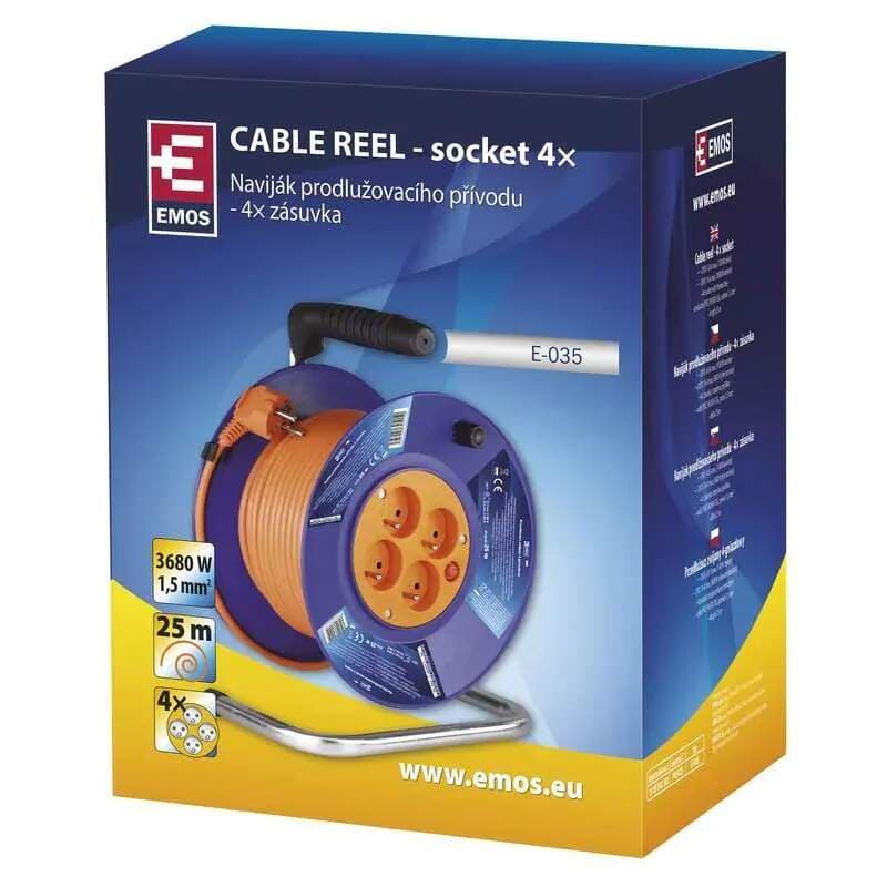 Prodlužovací kabel na bubnu 25 m, 4 zásuvky, 230 V/16 A, oranžový - náhled 2