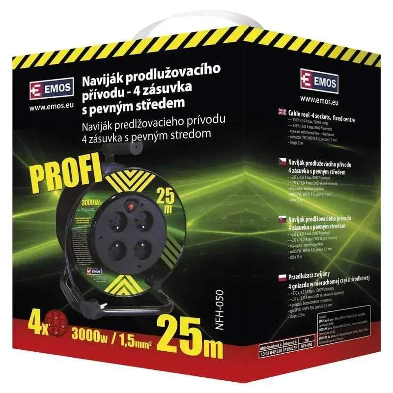 Prodlužovací kabel na bubnu 25 m – 4 zásuvky, PVC, černý, 230 V/13 A - náhled 2
