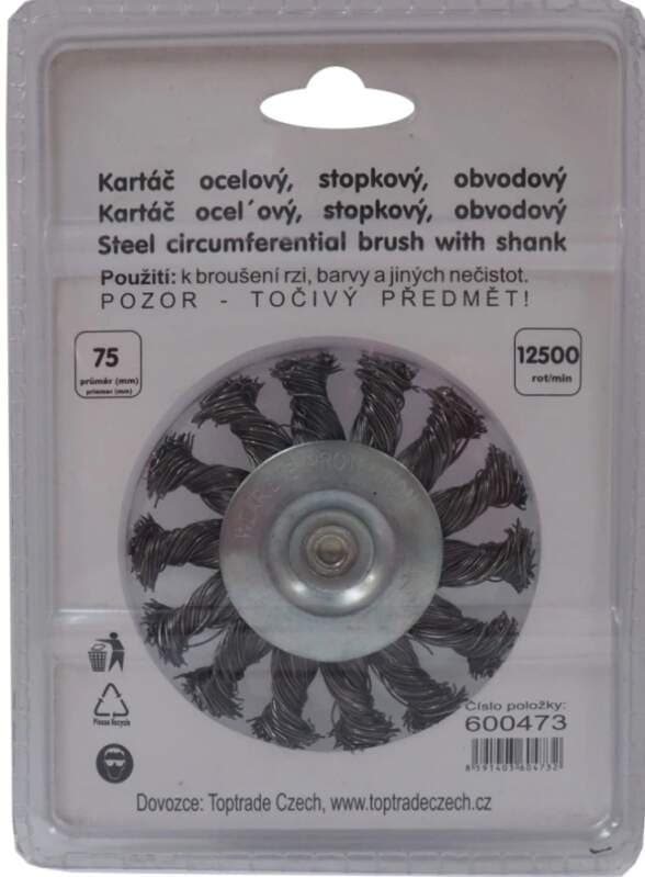 TOPTRADE ocelový kartáč obvodový Ø 75 mm, stopka 6 mm - náhled 3