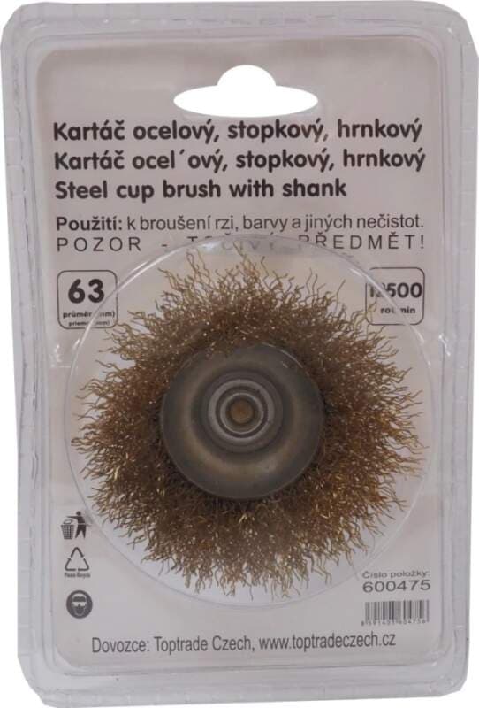 TOPTRADE kartáč ocelový hrnkový, stopka Ø6 mm, 75 mm - náhled 3