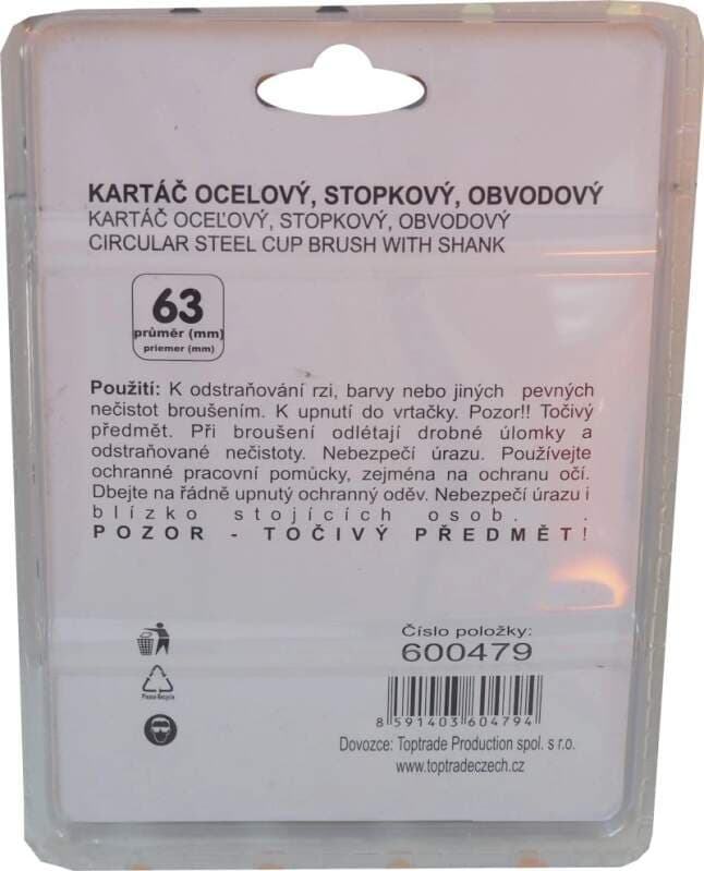 TOPTRADE kartáč ocelový obvodový se stopkou 6 mm, Ø 100 mm - náhled 3