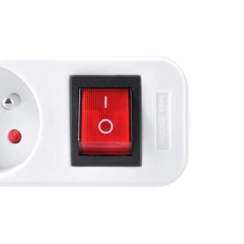 Prodlužovací kabel 3 m, 3 zásuvky s vypínačem, bílý – 10 A, H05VV-F3 - náhled 3