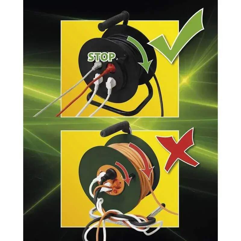 Prodlužovací kabel na bubnu 25 m – 4 zásuvky, PVC, černý, 230 V/13 A - náhled 3