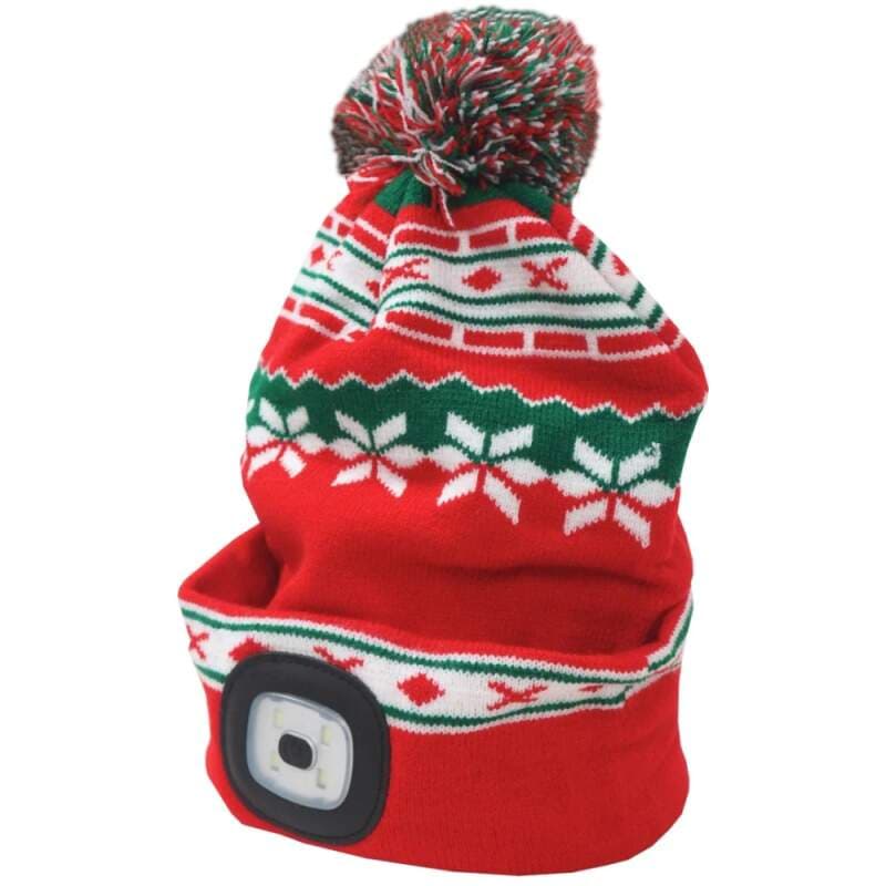 LED čepice X‑mas L s čelovkou, červeno‑zelená - náhled 4