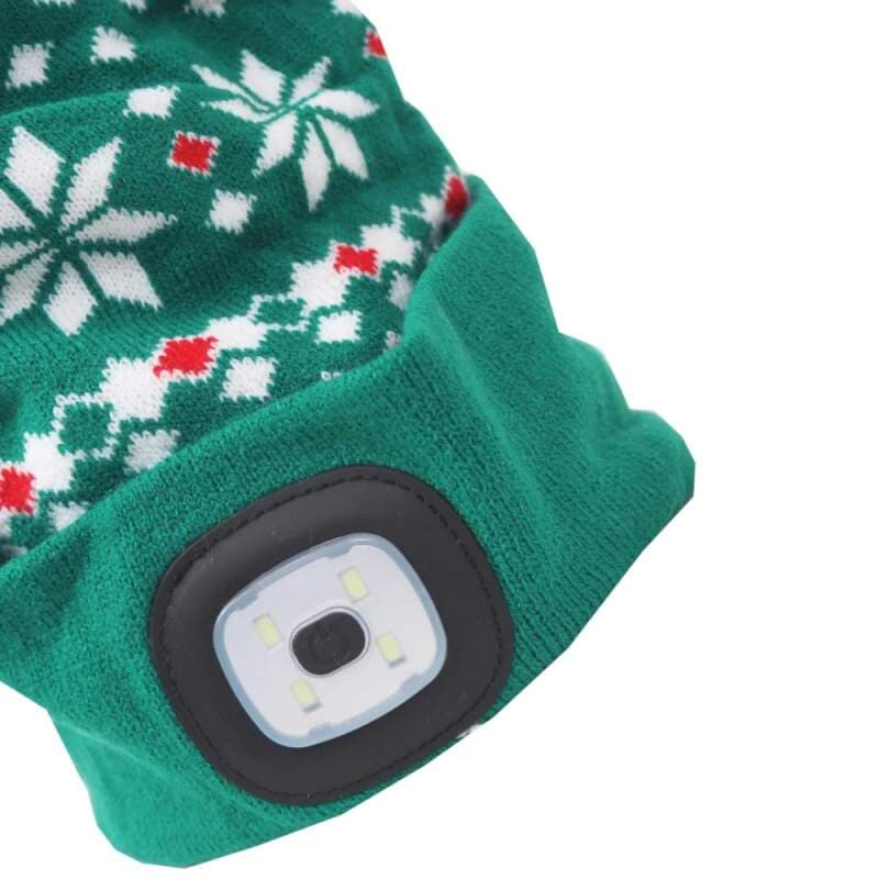Zelená vánoční LED čepice s čelovkou, velikost L (USB, 3 režimy) - náhled 5