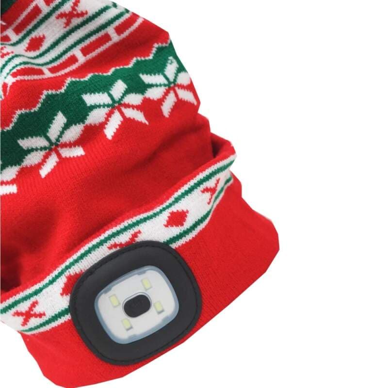 LED čepice X‑mas L s čelovkou, červeno‑zelená - náhled 5